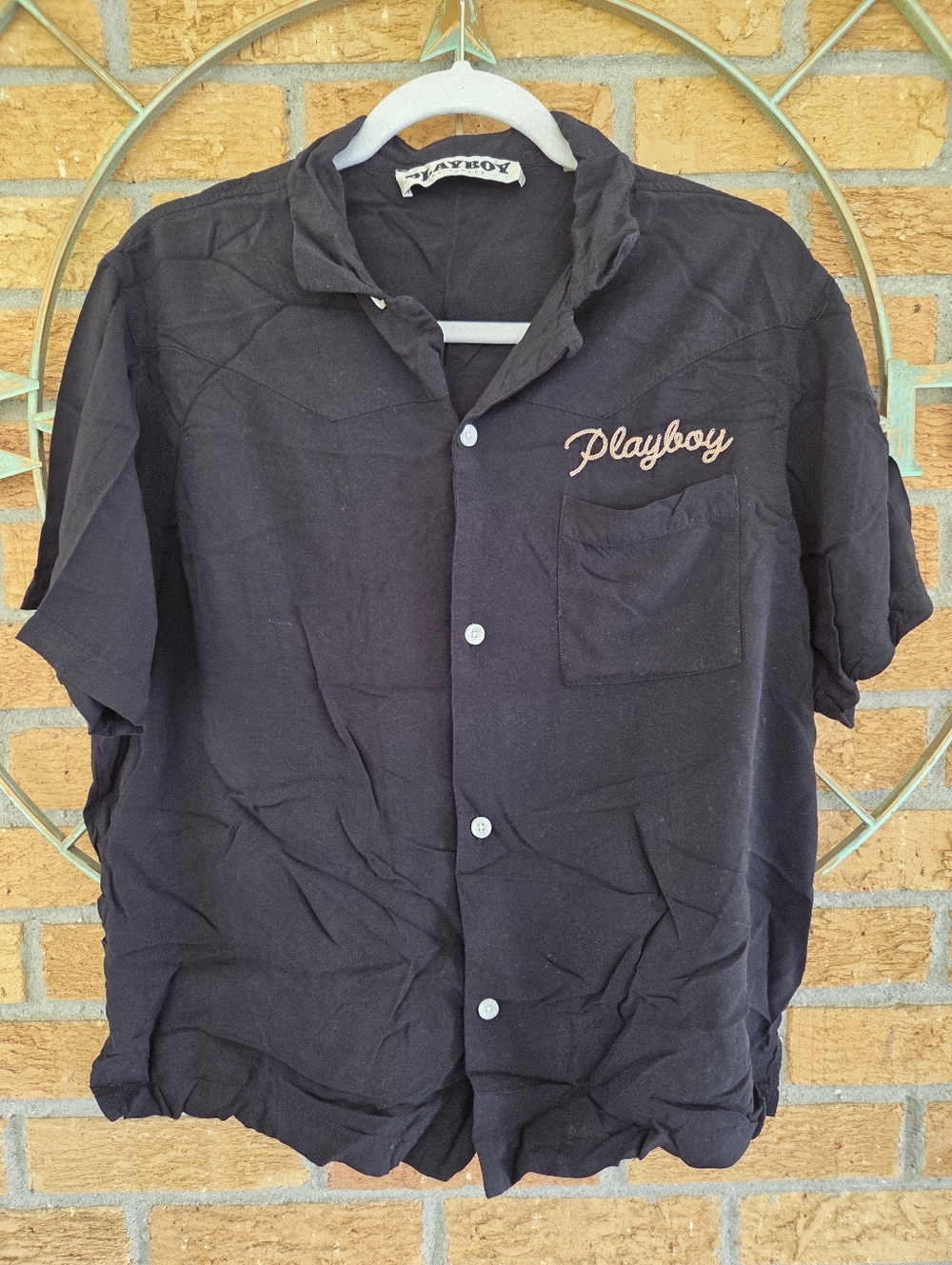 Playboy by Pacsun Black Collared Button Up Shirt Men's M